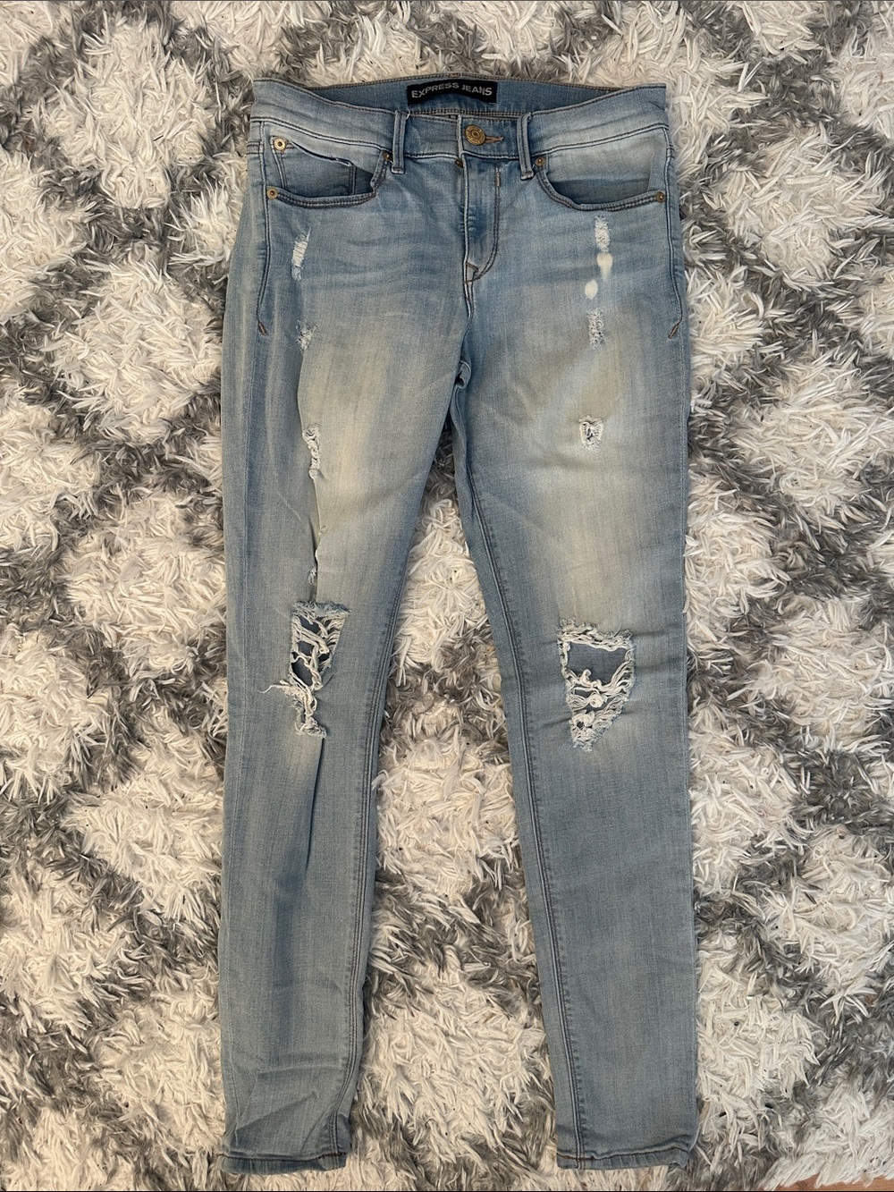 Express Jeans Light Blue Distressed Skinny Jeans (Sz 4R)